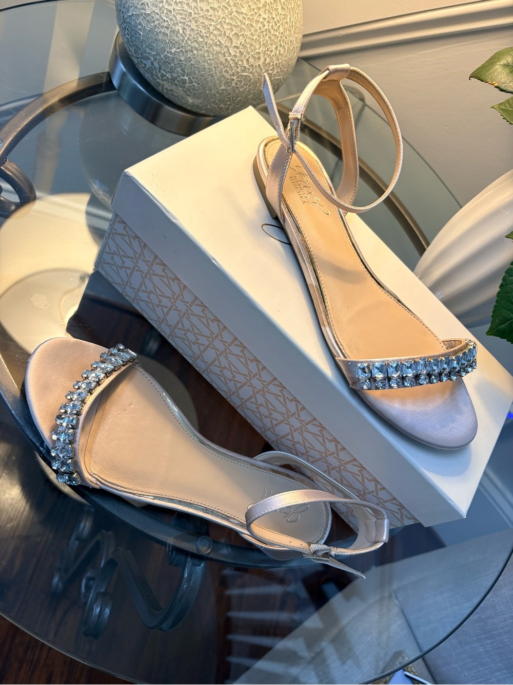 Badgley Mischka jewel Pale Pink Crystal-Embellished Ankle-Strap Sandals